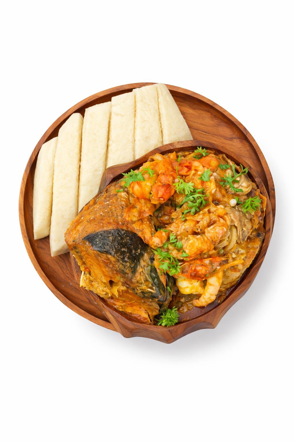 Fisherman Soup with seafood and swallow